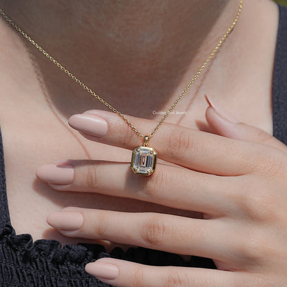 detail view of Emerald Shaped Moissanite Pendant
