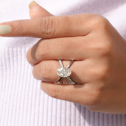 Oval Cut Moissanite Split Shank Ring In finger