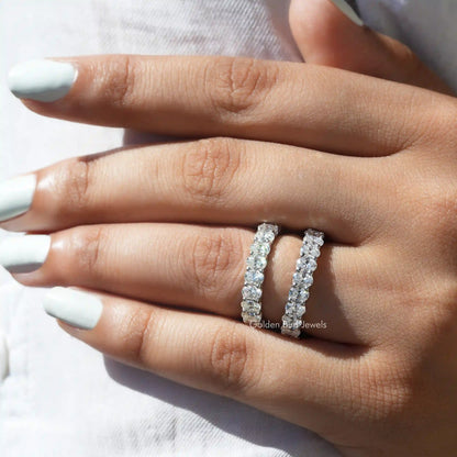 [This moissanite wedding band crafted with oval cut stones]-[Golden Bird Jewels]