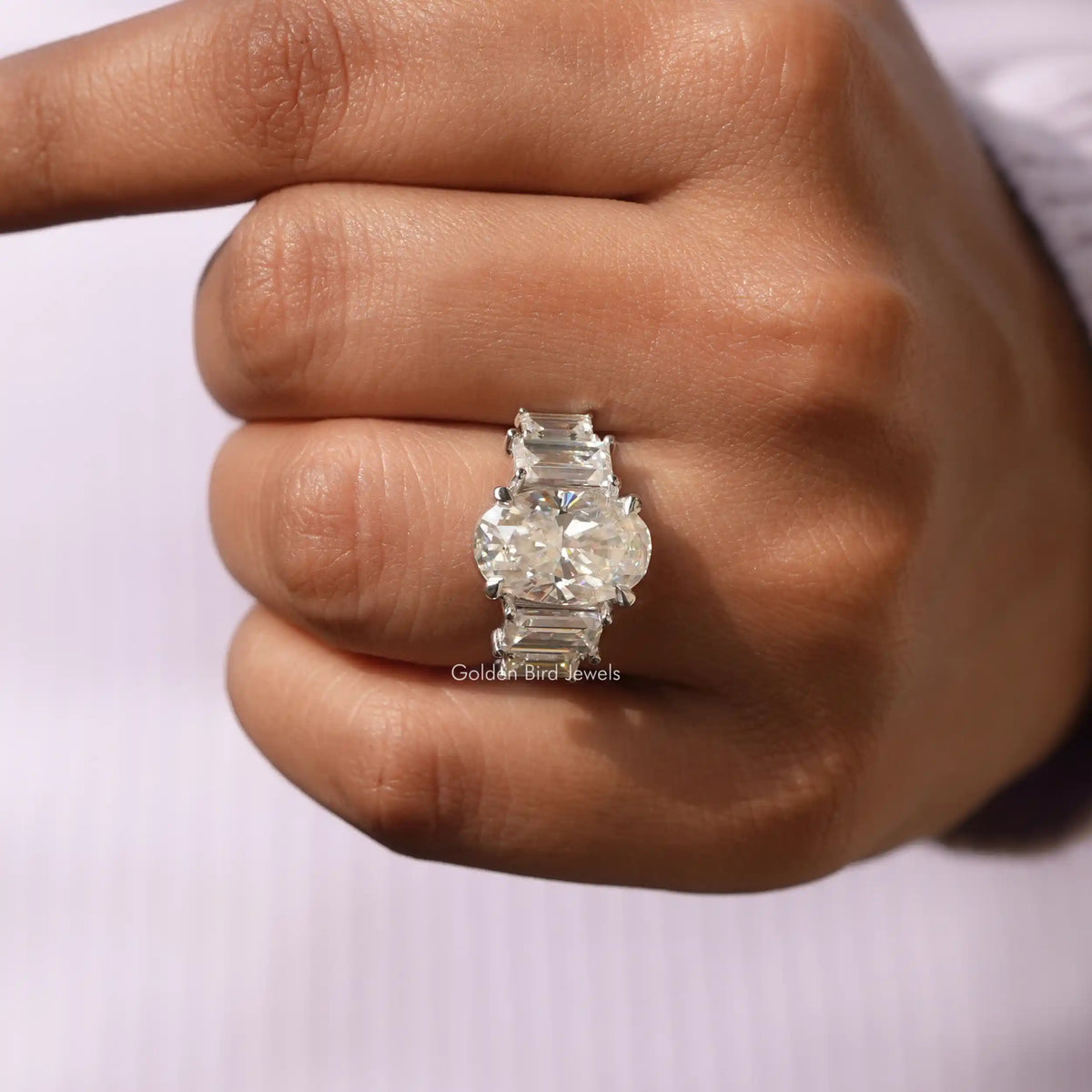 View of Oval Cut Moissanite Ring In finger