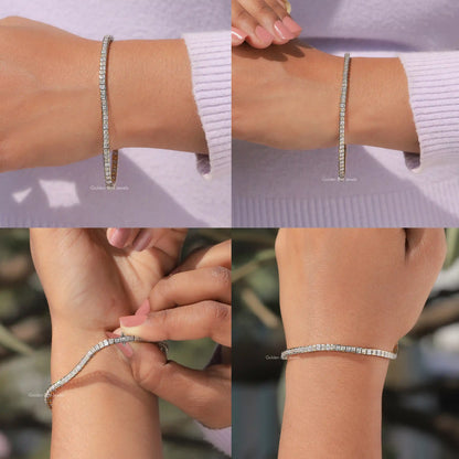 Front Back Side and close view of moissanite half bezel bracelet 
