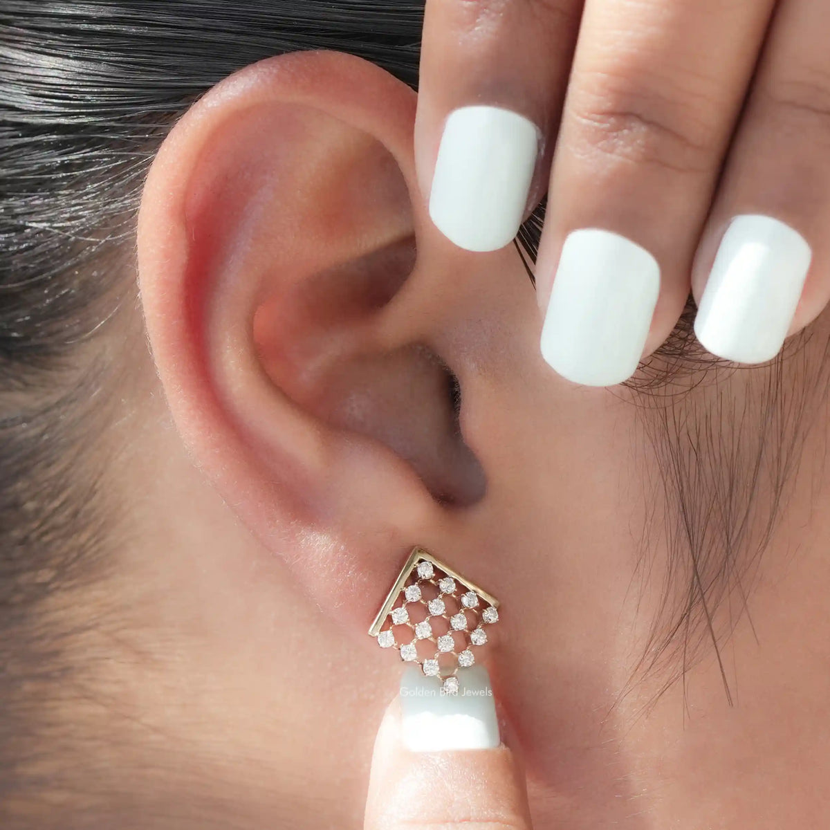 Close view of Moissanite earing studs