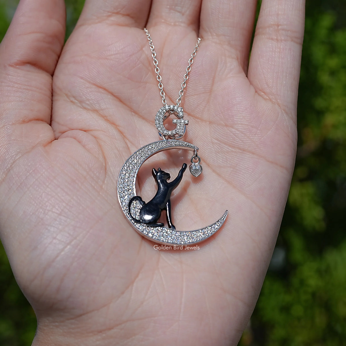 Top View of Cat And Moon Cut Moissanite Pendant
