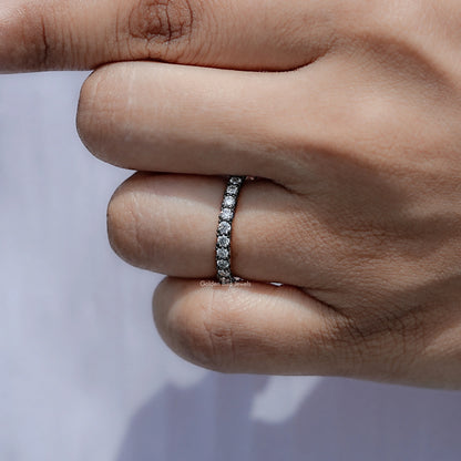 View of Round Cut Moissanite Solitaire Ring in prongs setting 