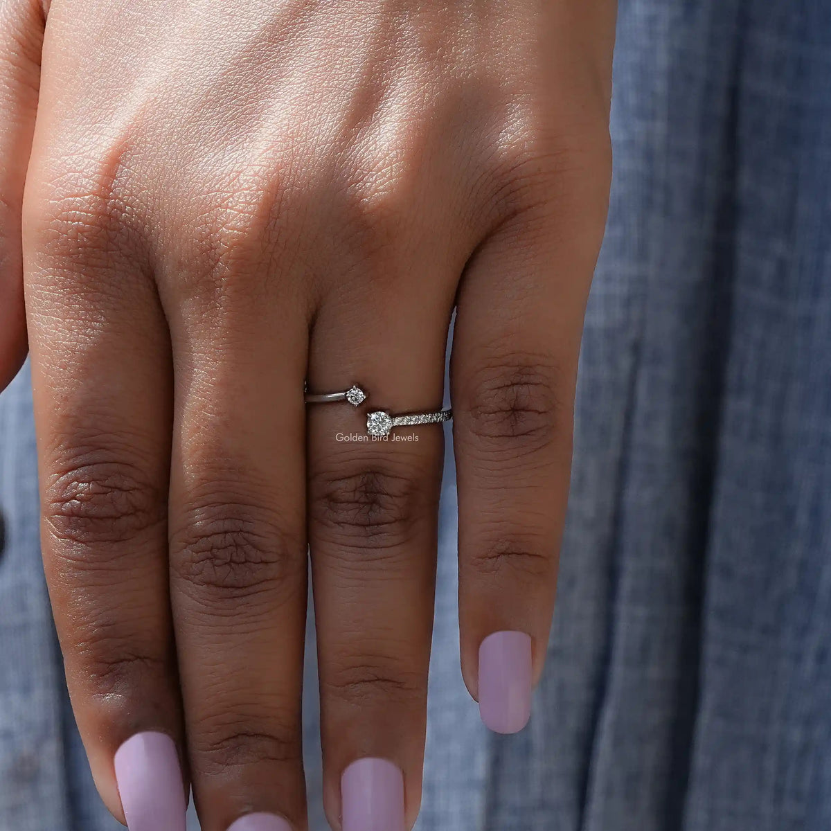 [Moissanite Round Cut Open Cuff Band]-[Golden Bird Jewels]