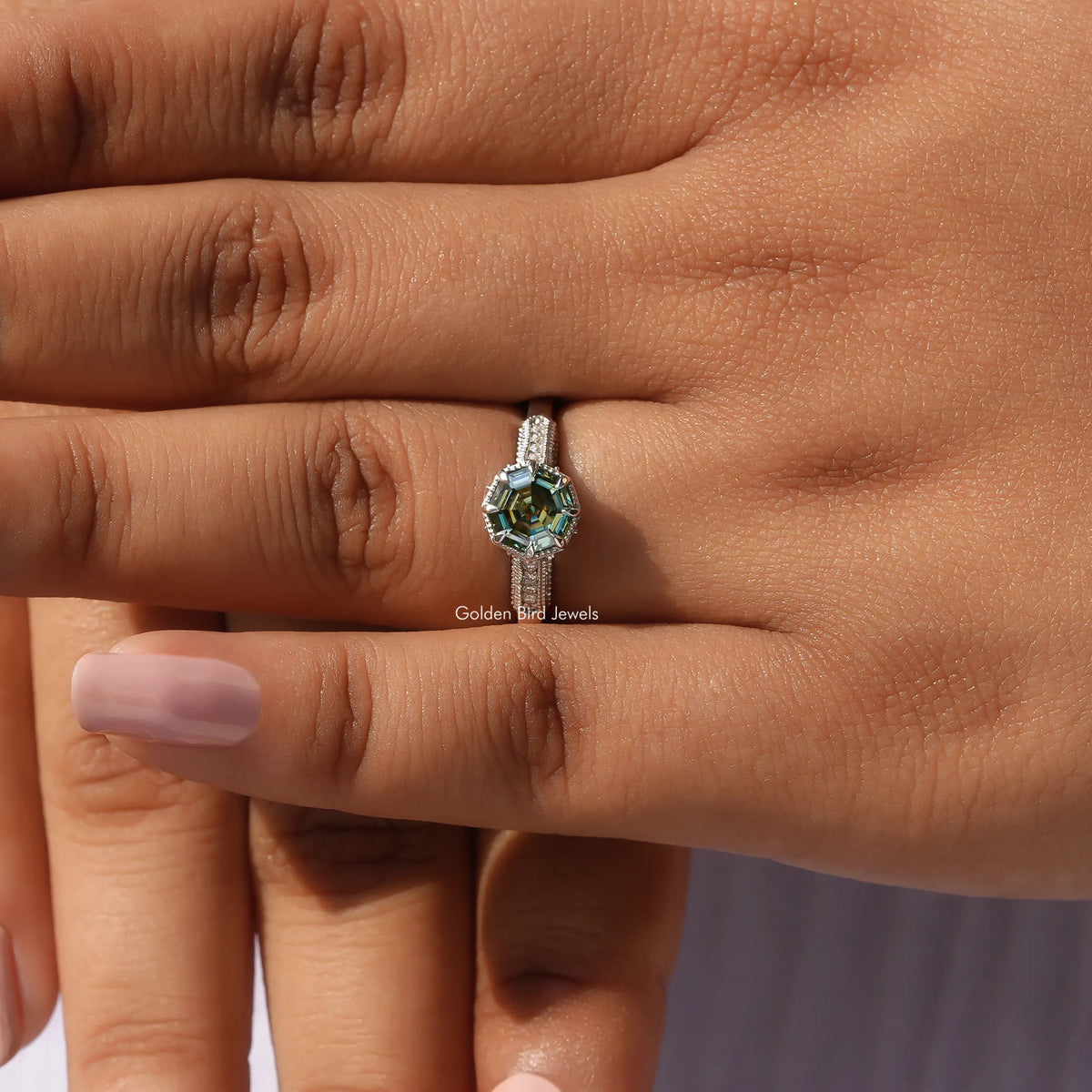 Moissanite Octagon Accent Stone Ring In White Gold