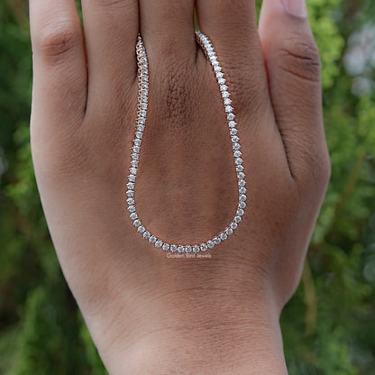 Round Cut Moissanite Tennis Necklace Displayed in Hand