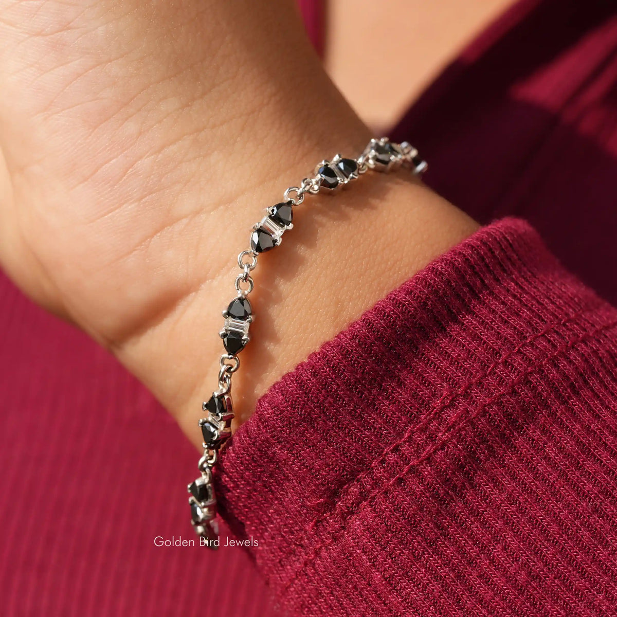 In front view of moissanite trillion Shape Bracelet