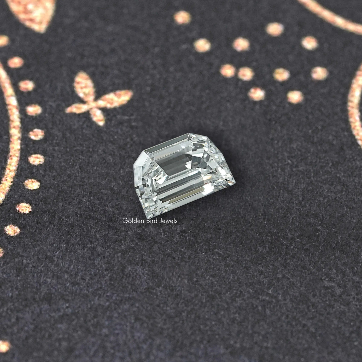 Step-cut lab-grown diamond, rectangular emerald cut viewed from an angle