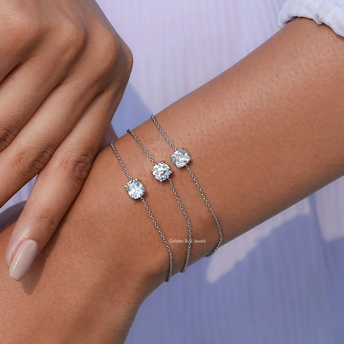 Detailed view of multi diamond Chain bracelet for women 