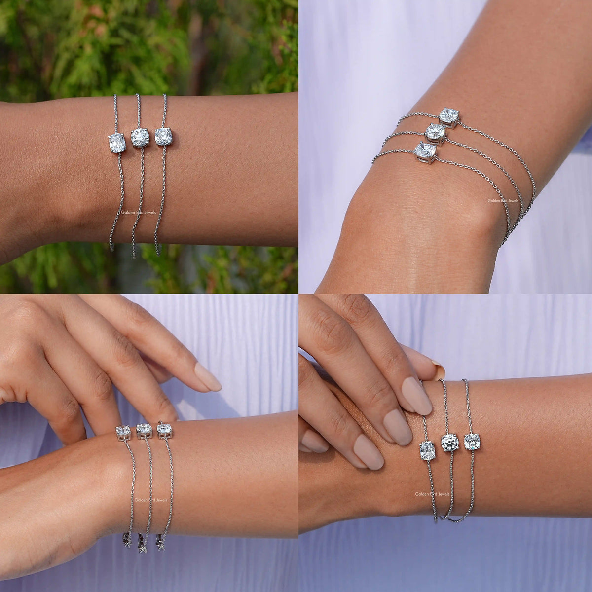 Front back side or close view of a diamond solitaire chain bracelet 