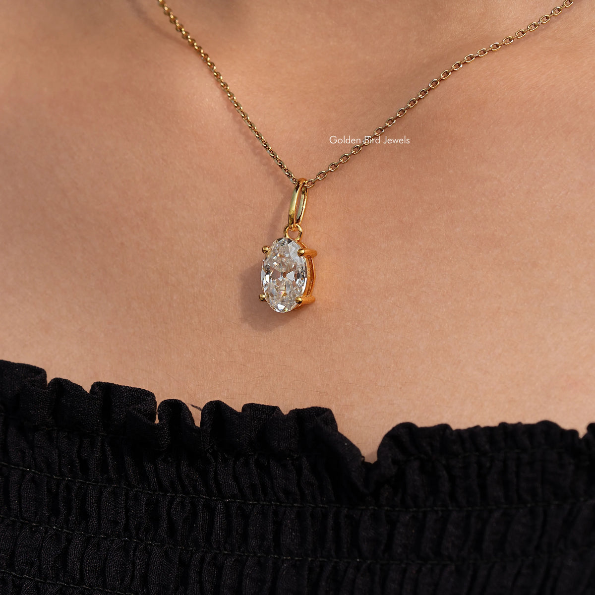 Detailed View Of Old Mine Oval Moissanite Pendant 