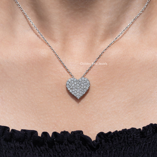 Heart-shaped lab diamond cluster pendant on fine chain