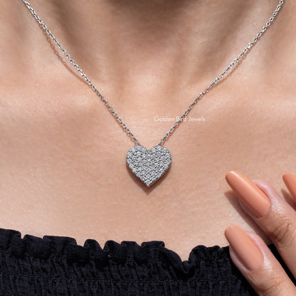 Heart-shaped cluster lab diamond pendant necklace on a thin chain