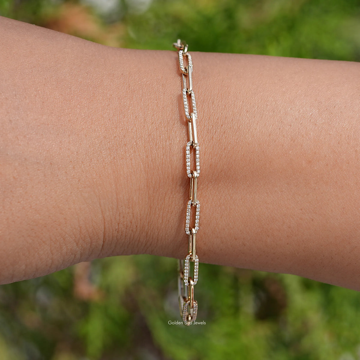 Close up view of Round Cut Lab Grown Diamond Link Bracelet