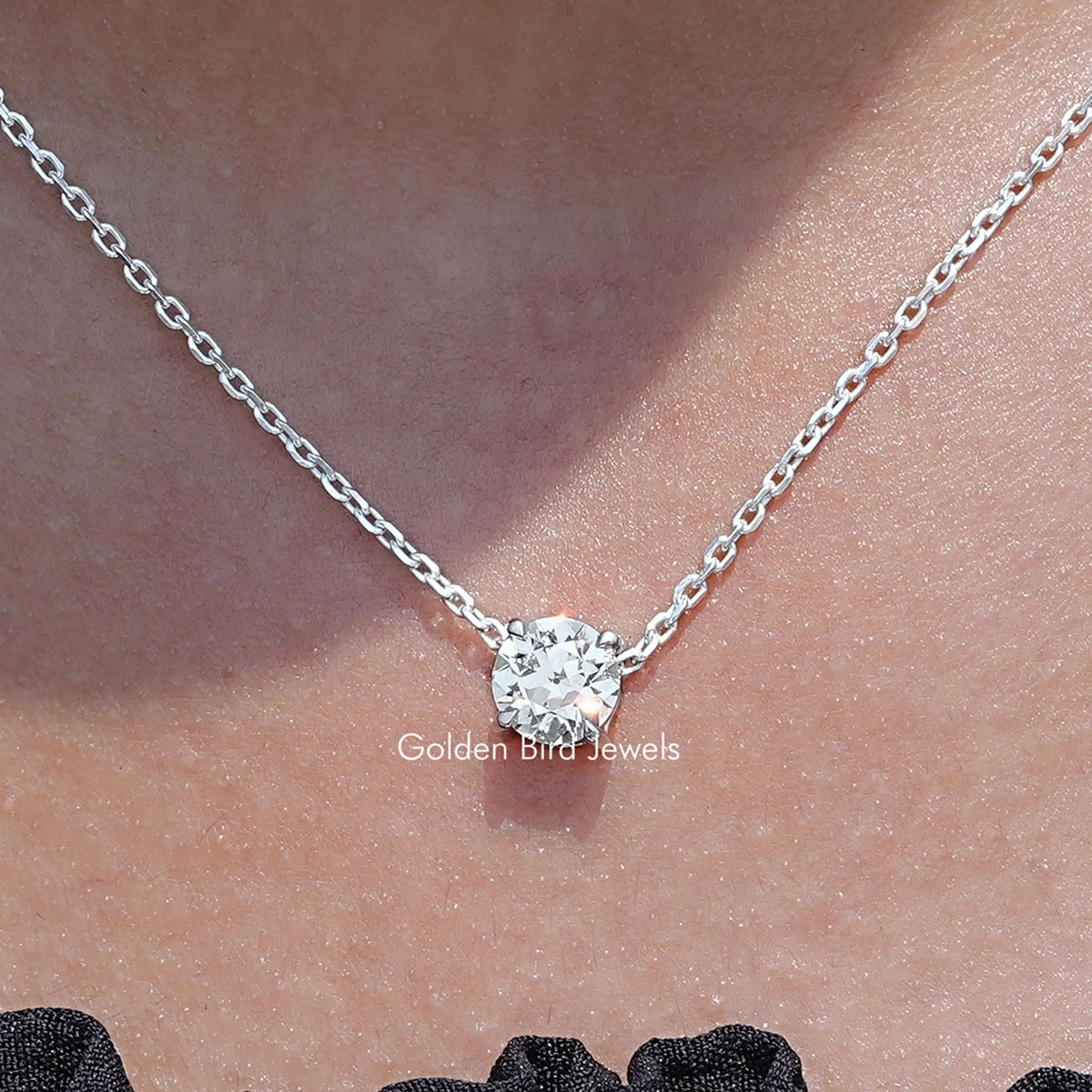 Close Up View of Old European Round  Diamond Solitaire Pendant
