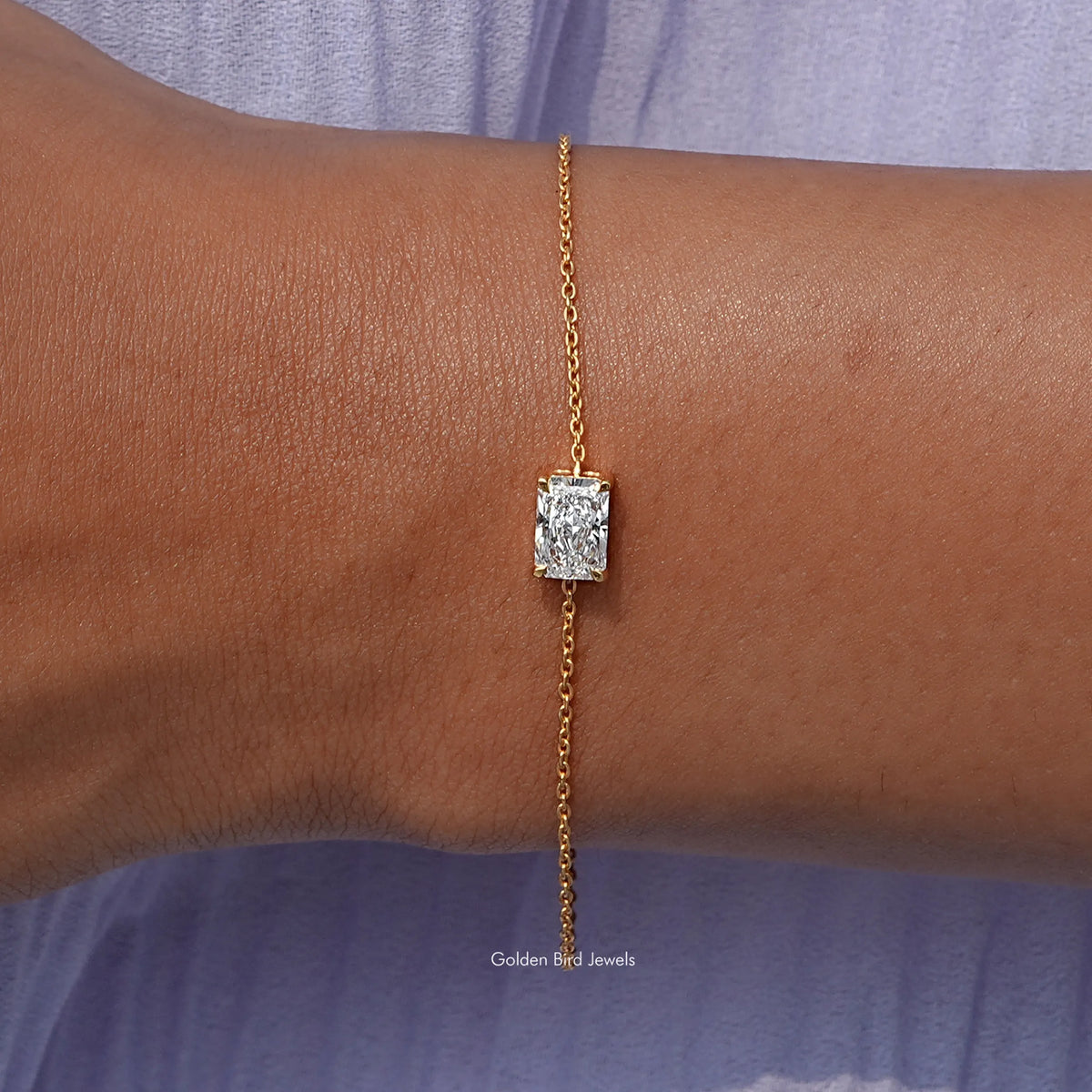 Close up View of Radiant Cut Lab Diamond Chain Bracelet