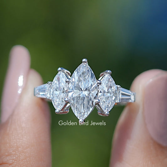 Marquise lab-grown diamond five-stone ring in 14K white gold, prong-set marquise stones
