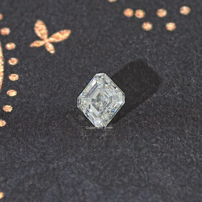 Asscher-cut moissanite loose stone, square shape, off-white sparkle highlights