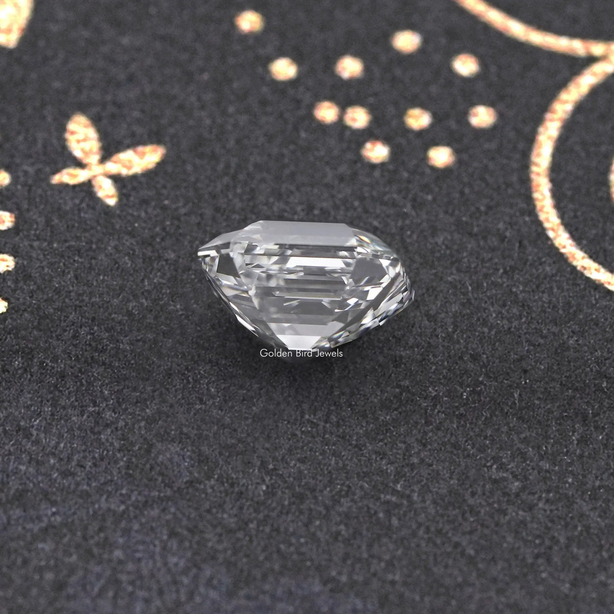 Emerald-cut lab-grown diamond, elongated step-cut gemstone