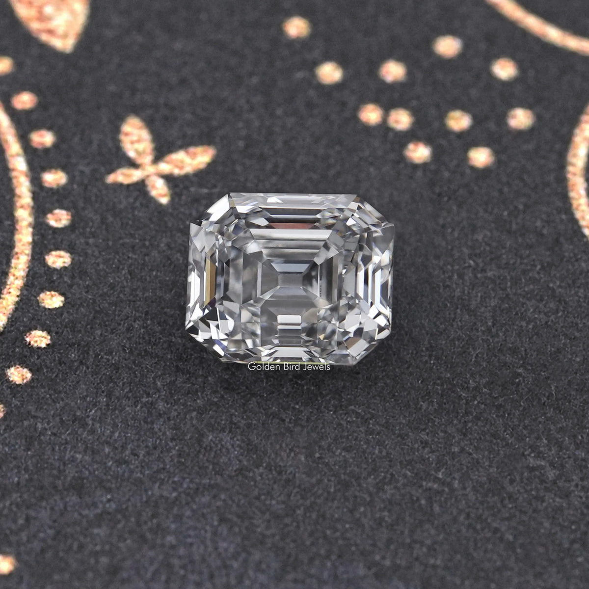 Emerald-cut lab-grown diamond, square cushion shape with step facets