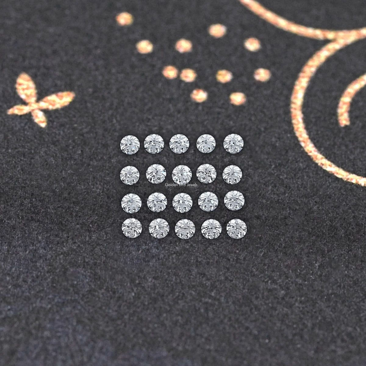 Round lab-grown diamonds arranged in a neat grid of small stones