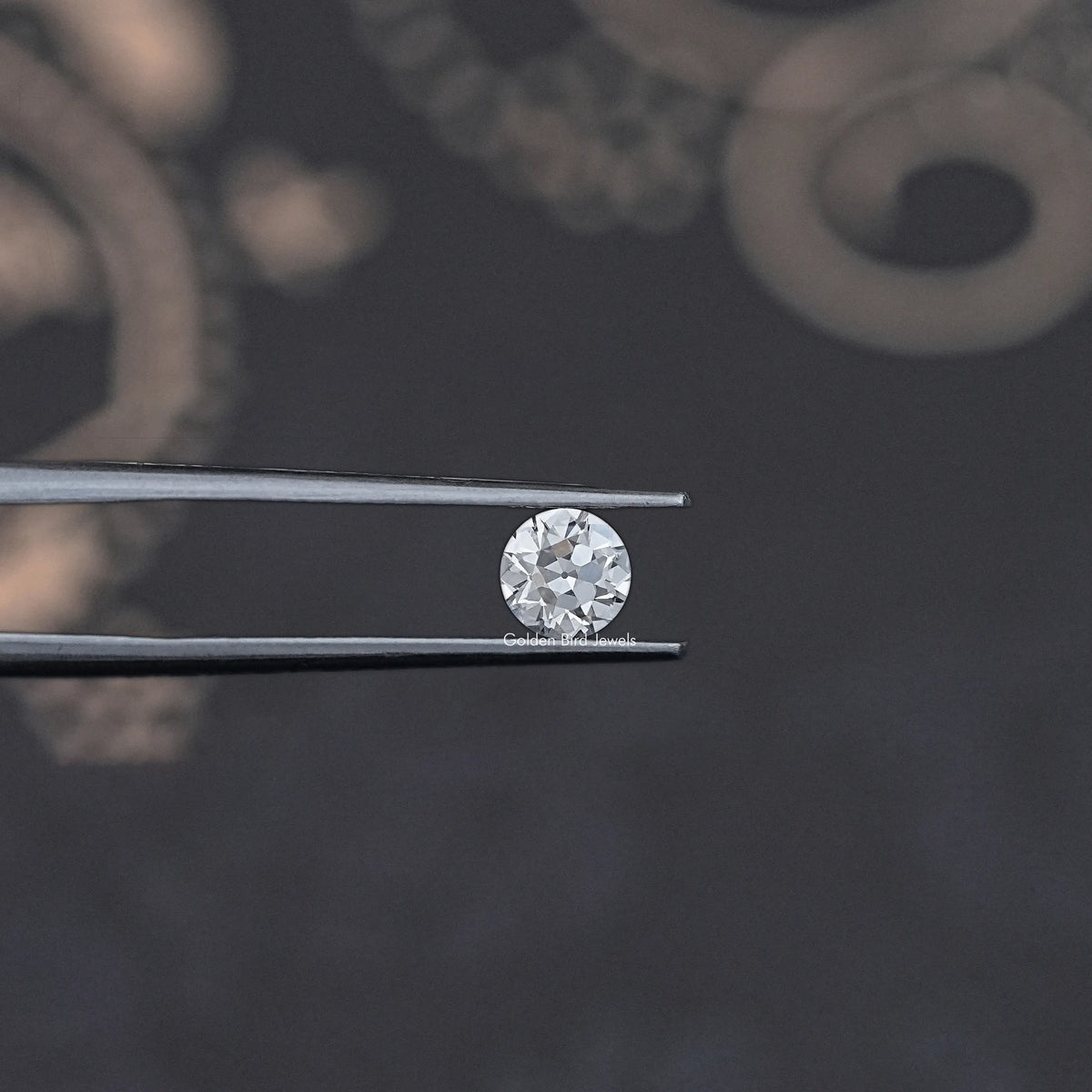 Round lab-grown diamond close-up with two metal prongs