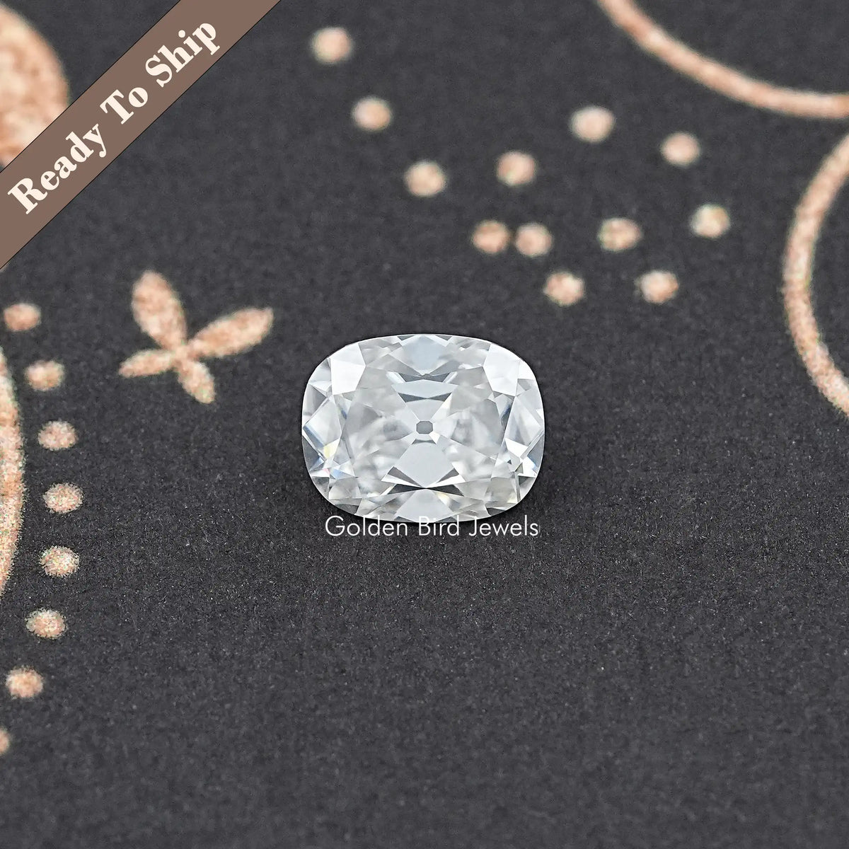 Cushion-cut moissanite loose stone, white sparkle in an oval shape