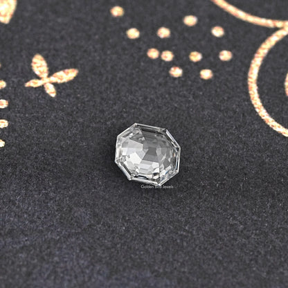 Lab-grown diamond old mine hexagon cut, clear reflective facets from angle