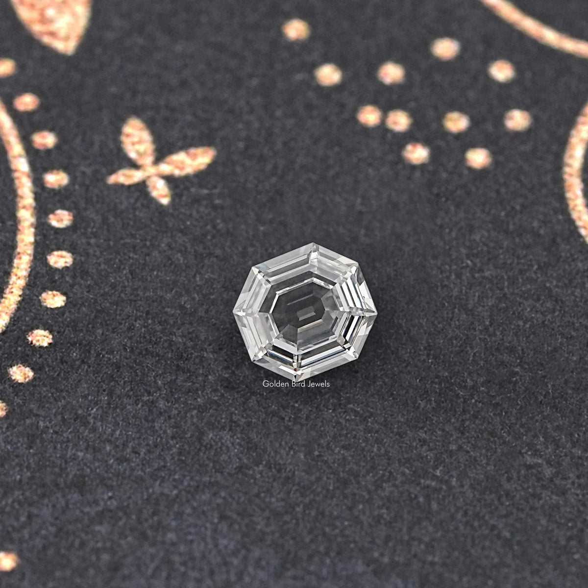 Lab-grown diamond with old mine hexagon cut, clear step facets