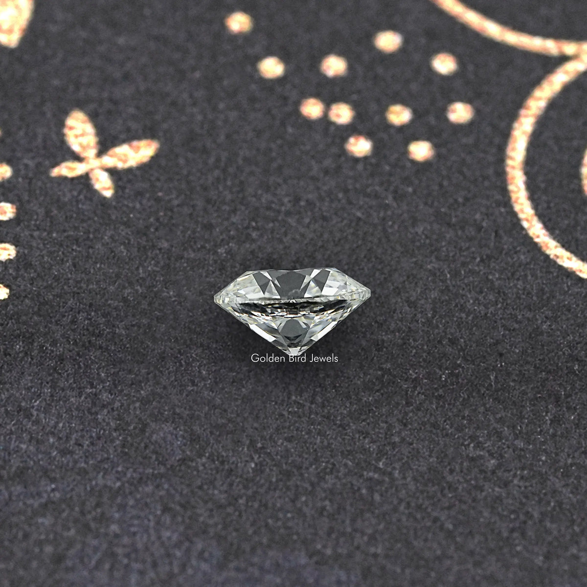 Oval-cut lab-grown diamond, old mine style, low-profile side view