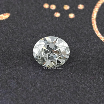 Oval-cut lab-grown diamond, old mine style, close-up top view
