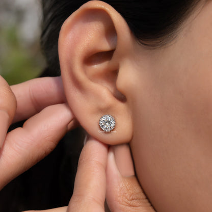 Front view of Old European Round Stud Earrings
