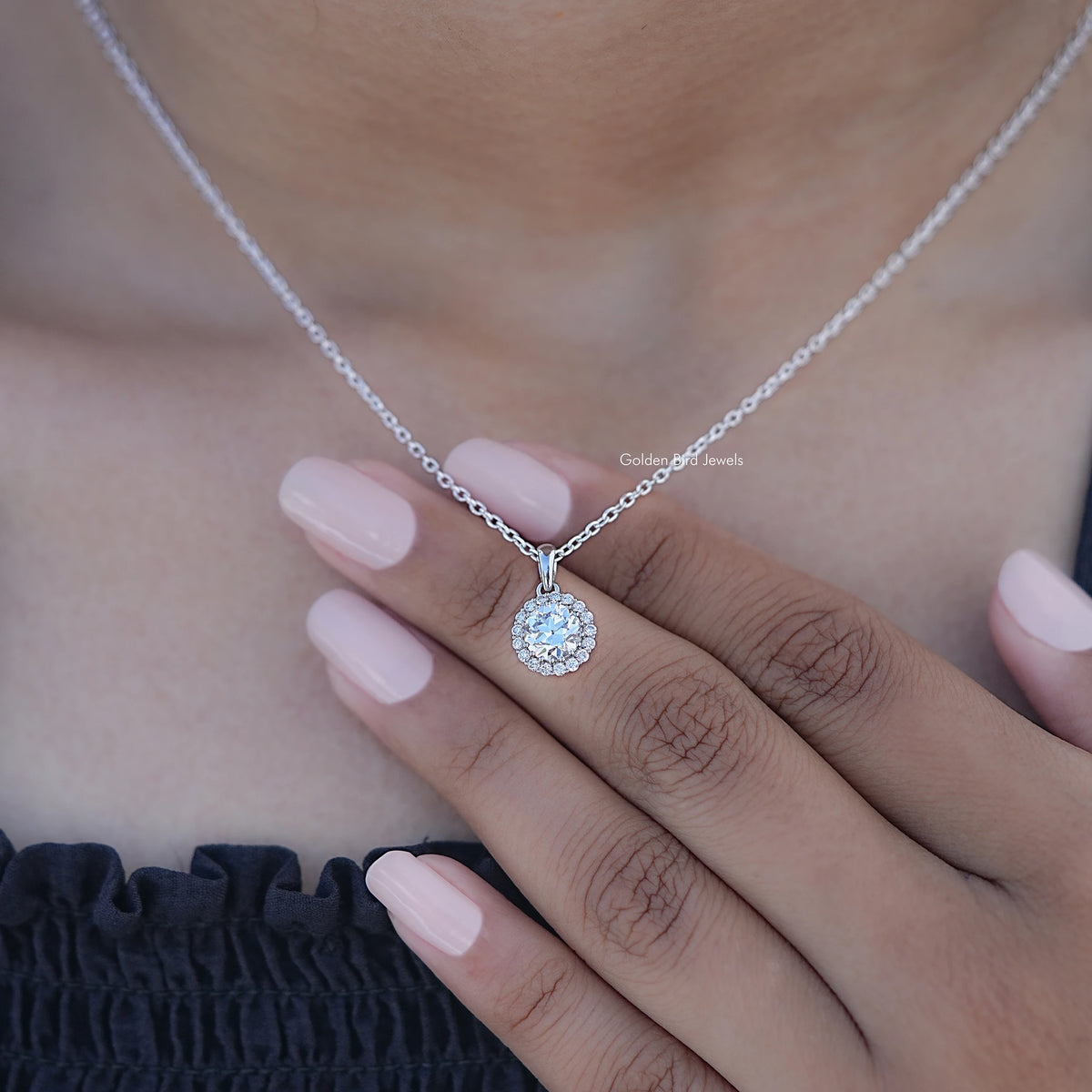 Display View of Lab Diamond Old European Round Halo Necklace