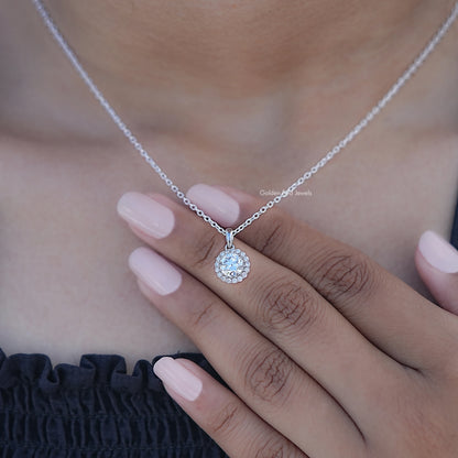 Display View of Lab Diamond Old European Round Halo Necklace