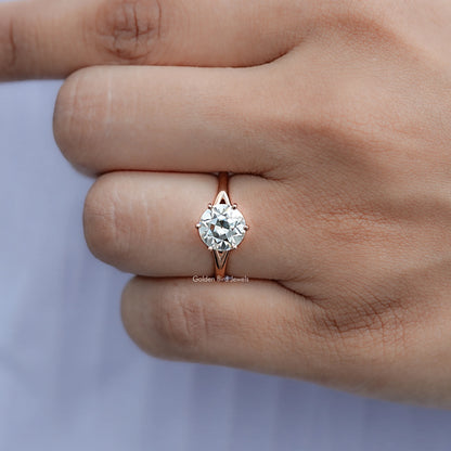 View of Round Cut Moissanite Engagement Ring in prongs setting