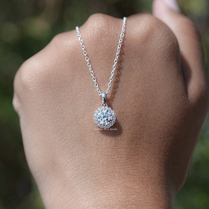 Front View of Round Cut Old European Halo Diamond Pendant