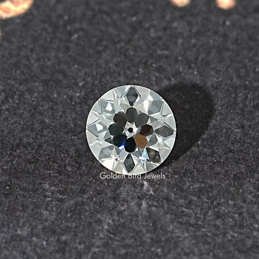 Old European round loose lab diamond, macro close-up of facets
