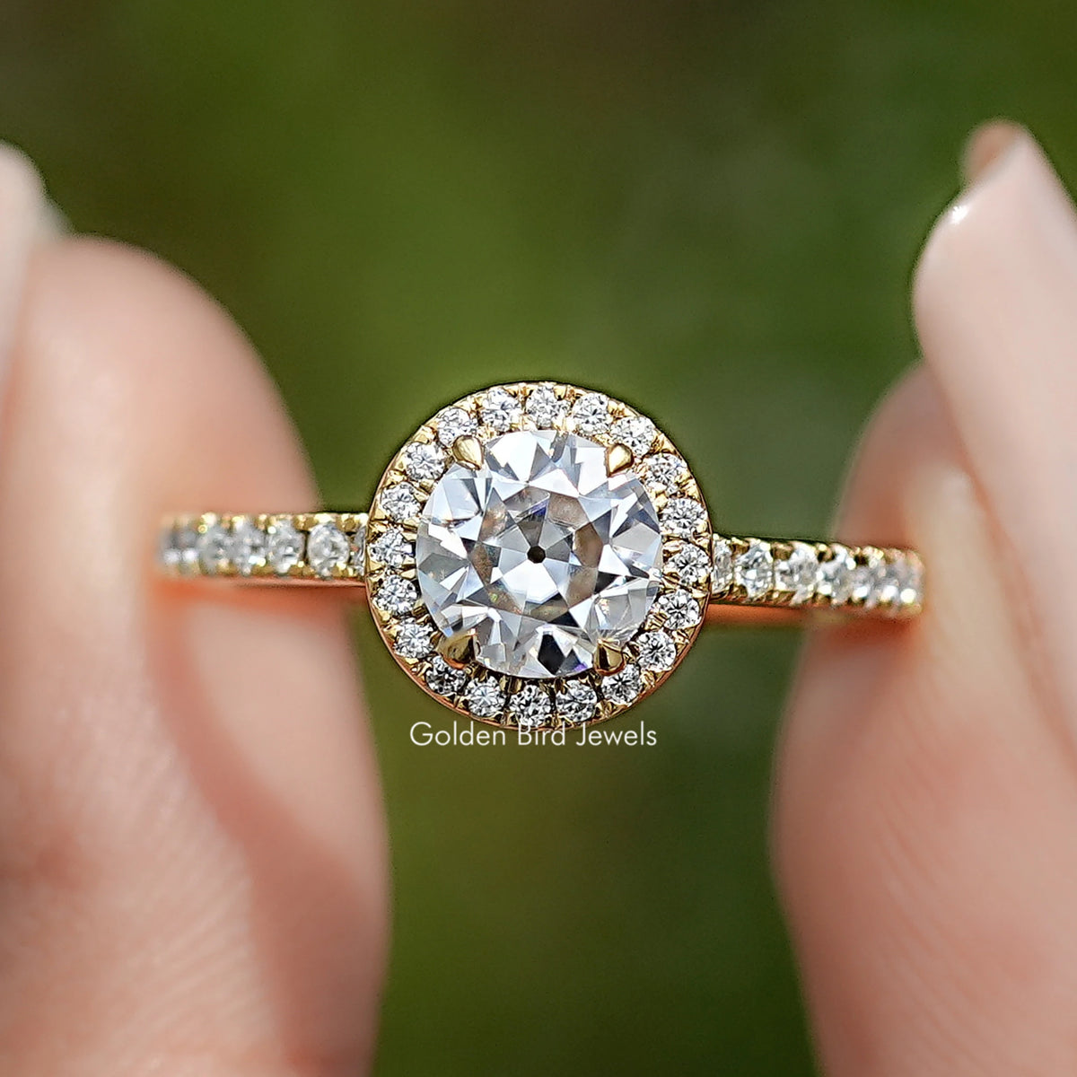 Front view of Old European Round Moissanite Solitaire Ring
