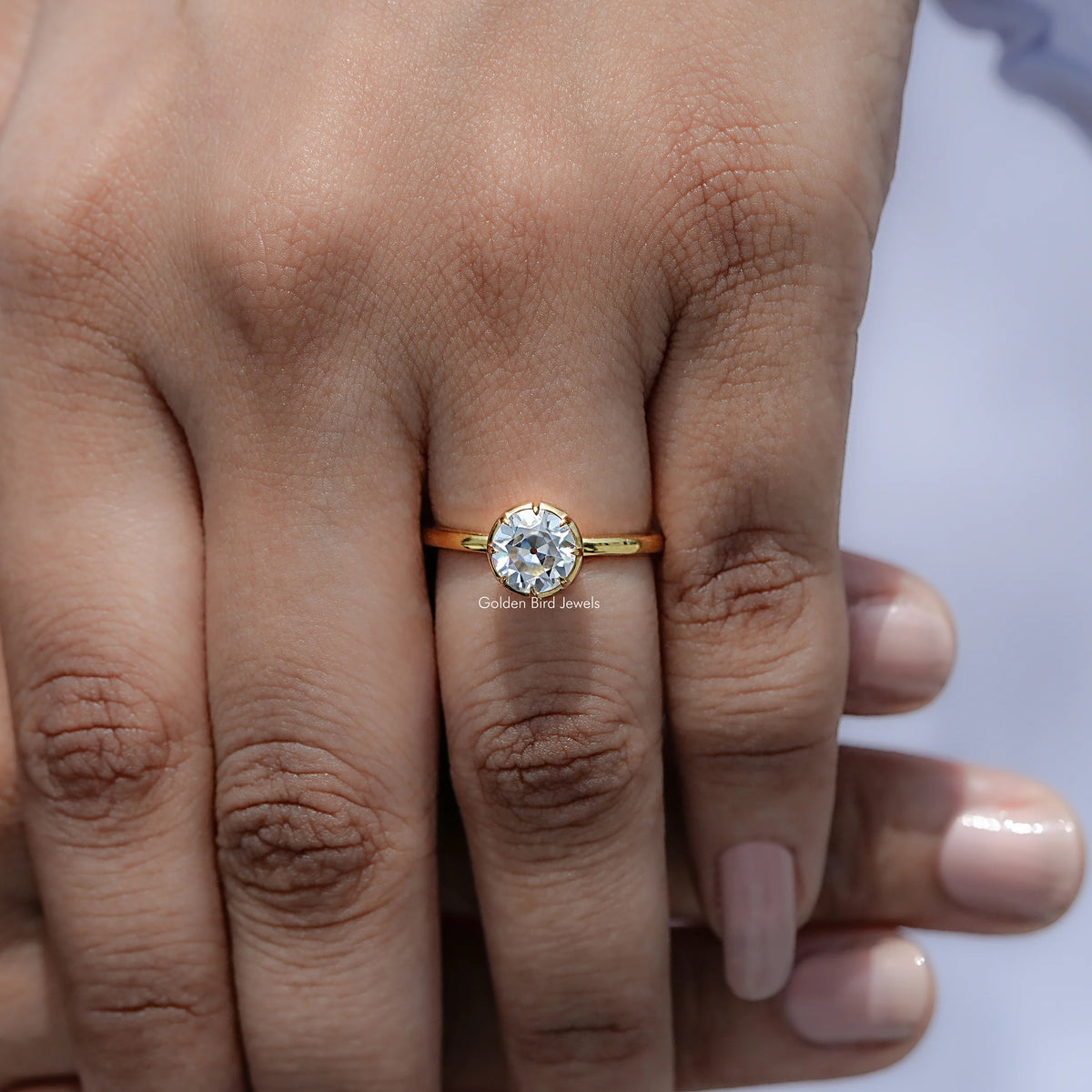 Close view of European Cut Moissanite Ring