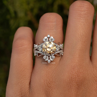 Round cut moissanite ring in 925 sterling silver, front view on finger