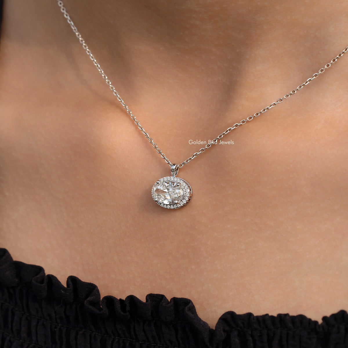 Detailed View Of Old Mine Oval Moissanite Pendant 
