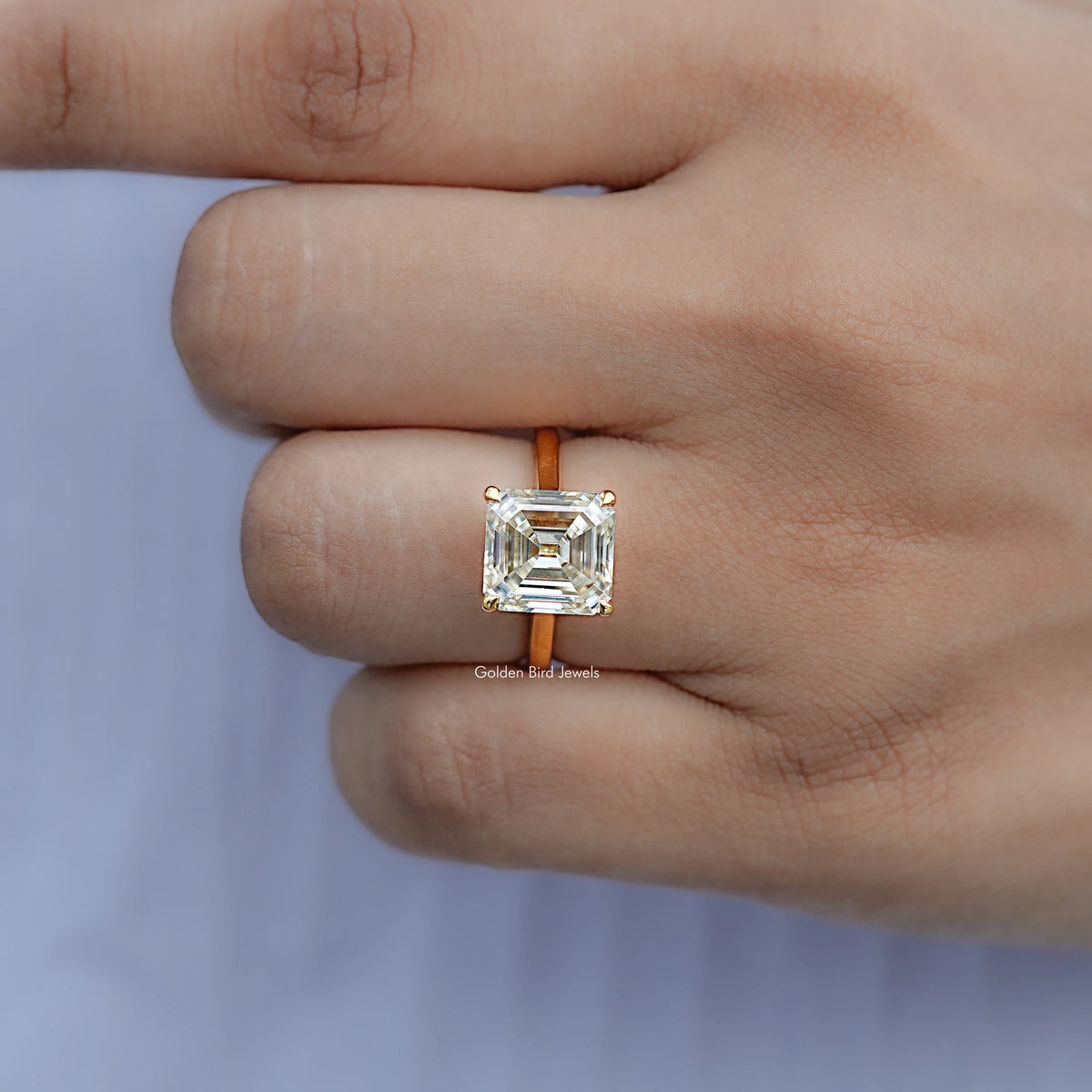 Close view of Asscher Cut Solitaire Engagement Ring