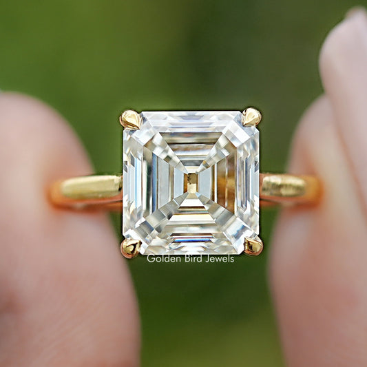 Front view of Old Mine Asscher Moissanite Solitaire Ring