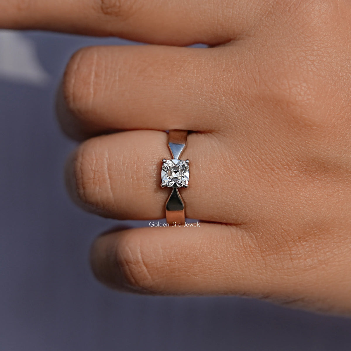 Close View Of Old Mine Cushion Diamond Solitaire Ring
