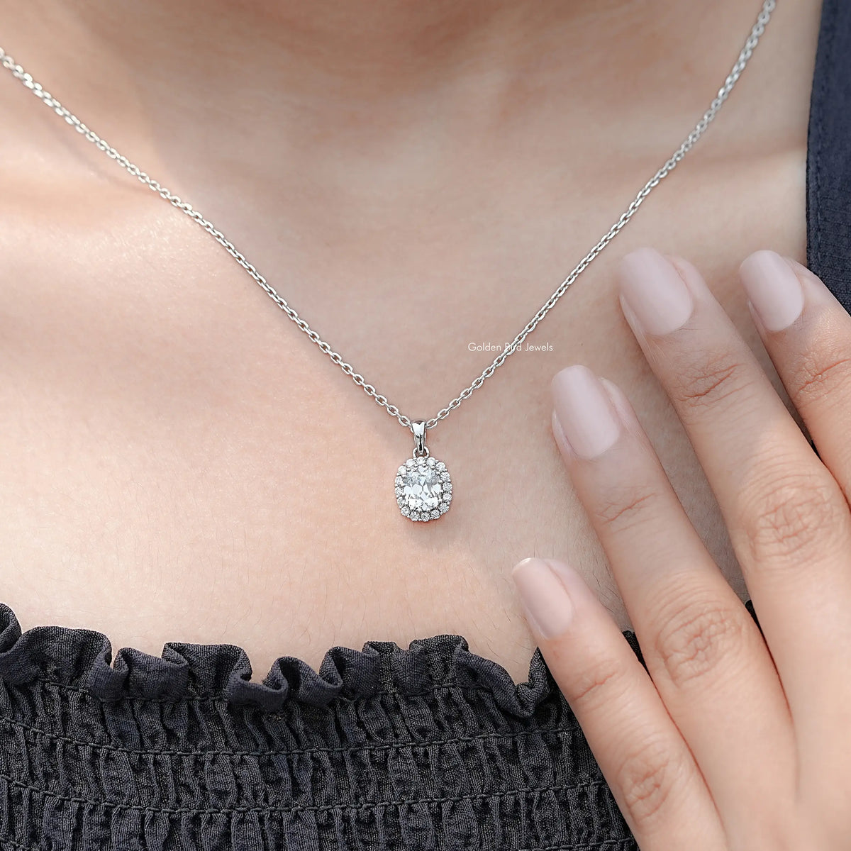 Detailed View of Old Mine Cushion Cut Lab Diamond Necklace