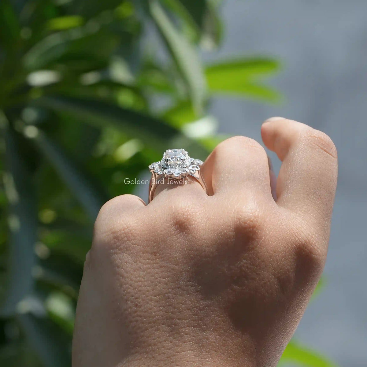 Back View of  Moissanite Old Mine Cushion Cut Ring In finger