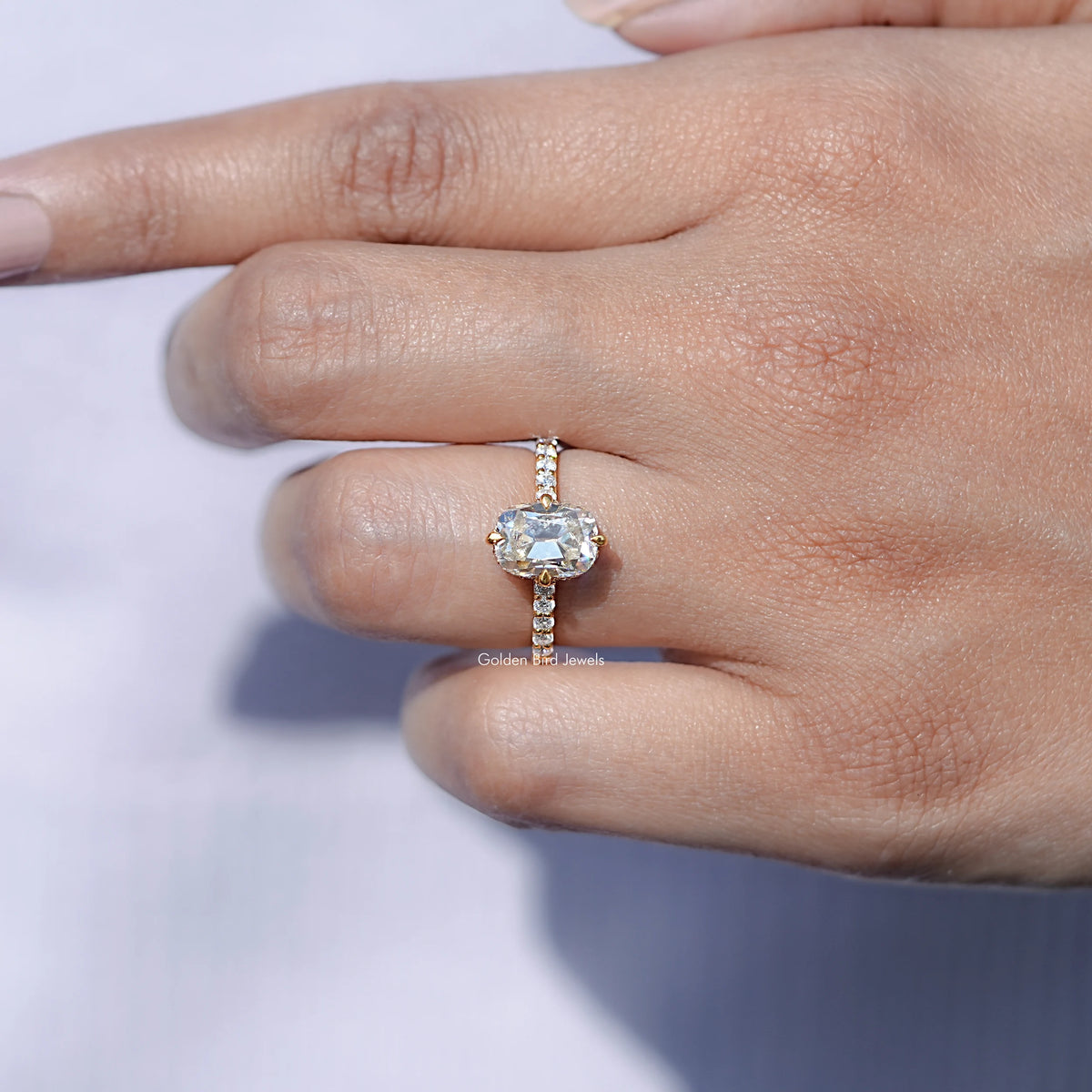 Close view of Cushion Cut Solitaire Engagement Ring