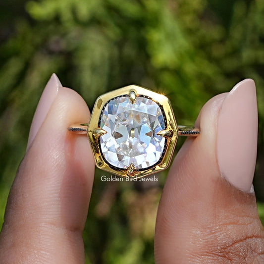 View of old mine cushion cut moissanite Wedding  Ring