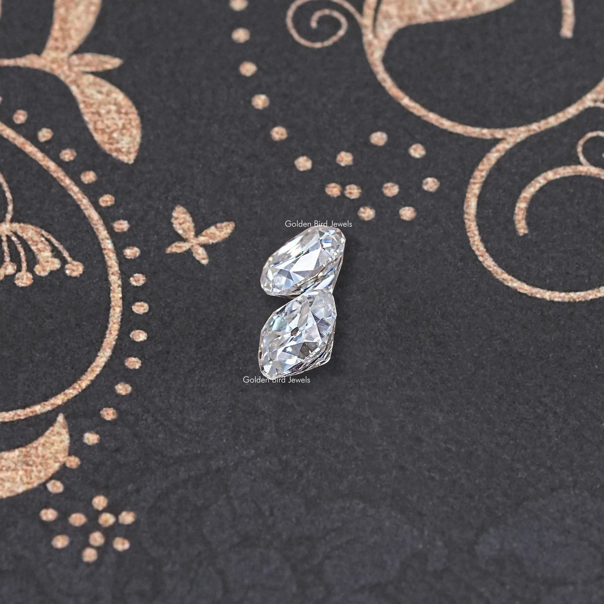 Loose cushion-cut moissanite stones, clear, two stones stacked side by side